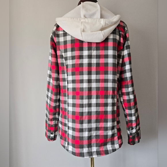 DC Pink, White And Grey Plaid Lightweight Hooded Jacket. Size Small - Picture 6 of 13